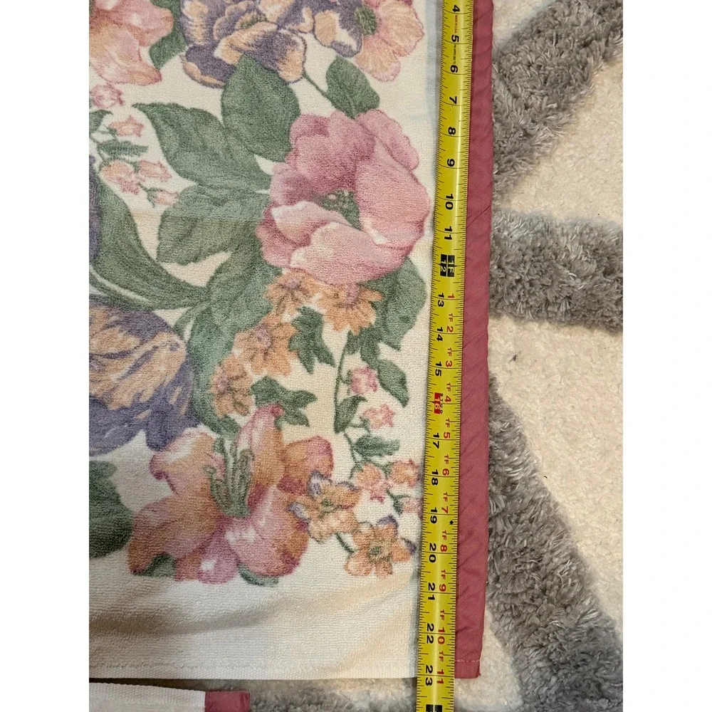 VTG Bath Towels Floral Pink Purple Orange Cream Botanical Garden‎ Set of 3 Retro